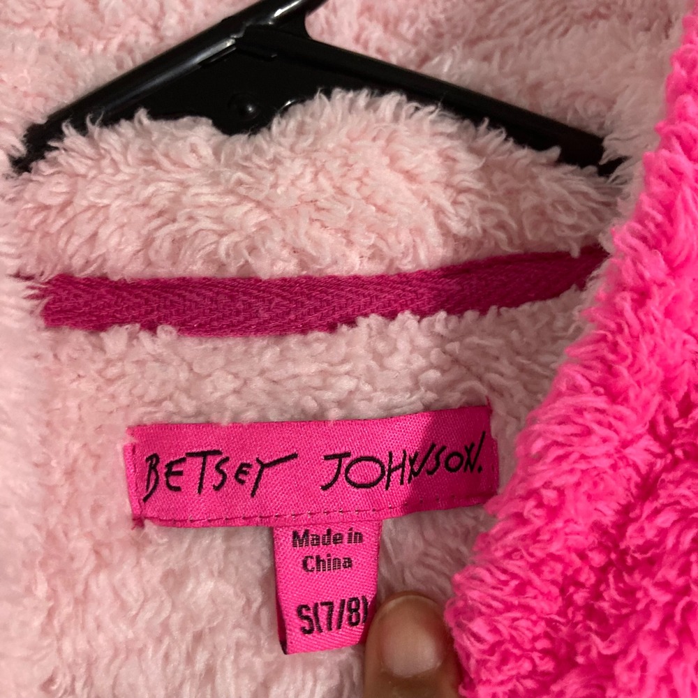 Betsey Johnson Hoodie Kids 7/8 Pink  Sherpa Sequin Colorblock ZIP UP - Picture 2 of 9